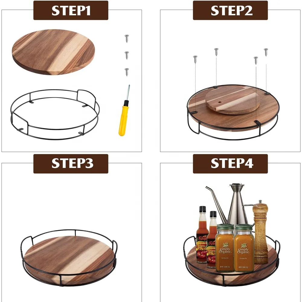 18 inches acacia wood tray round wooden decoration tray wood lazy susan turntable tray for countertop cabinet dining table