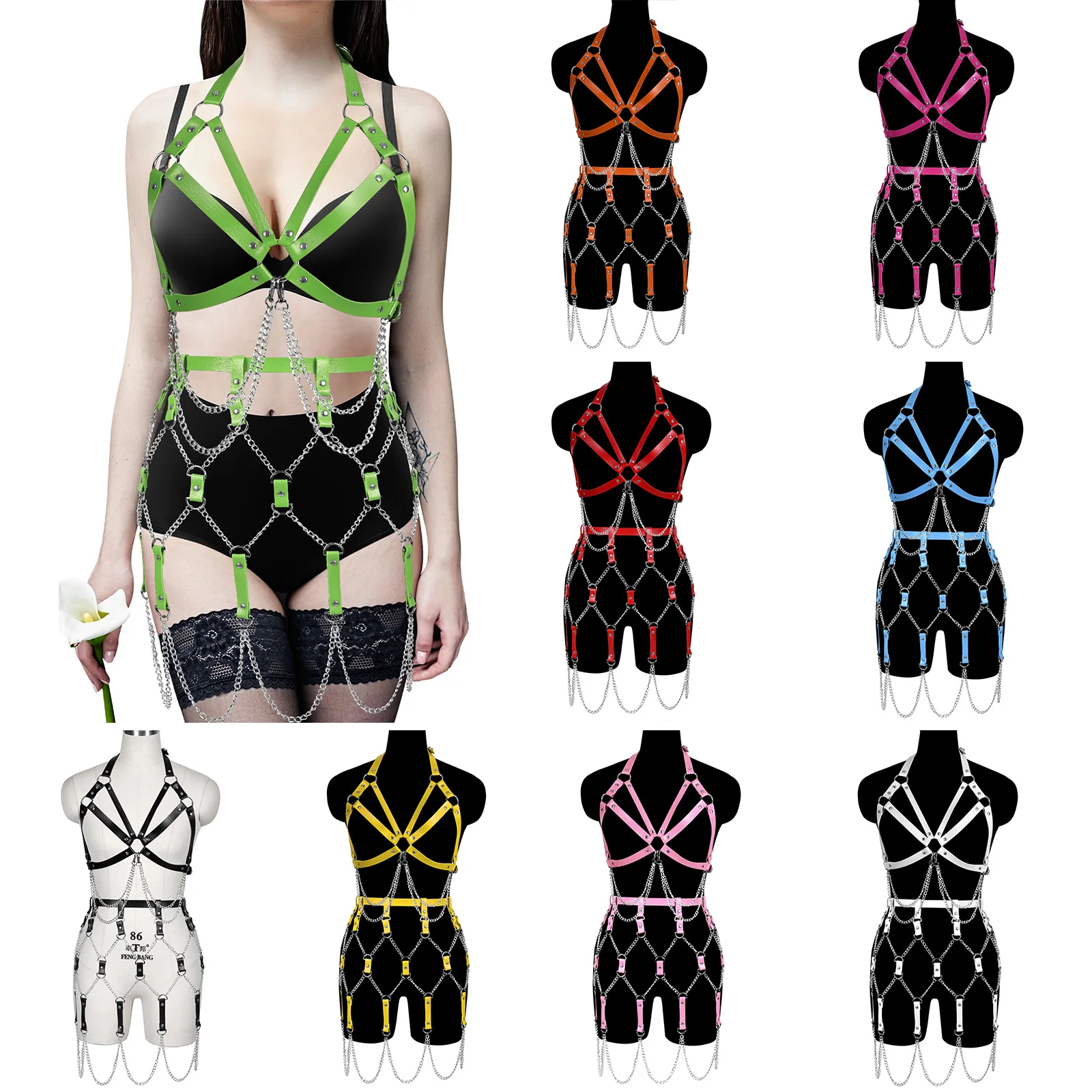 Fetish bondage erotic fringed body chain Cosplay Costume sexy leather ladies lingerie
