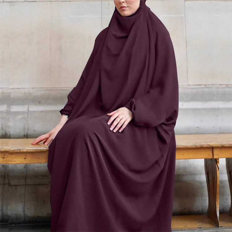 Kuwii Dubai New Muslim Hot-selling Plain Color Nida Prayer Clothes French 2 Pieces Batwing Sleeve Jilbab
