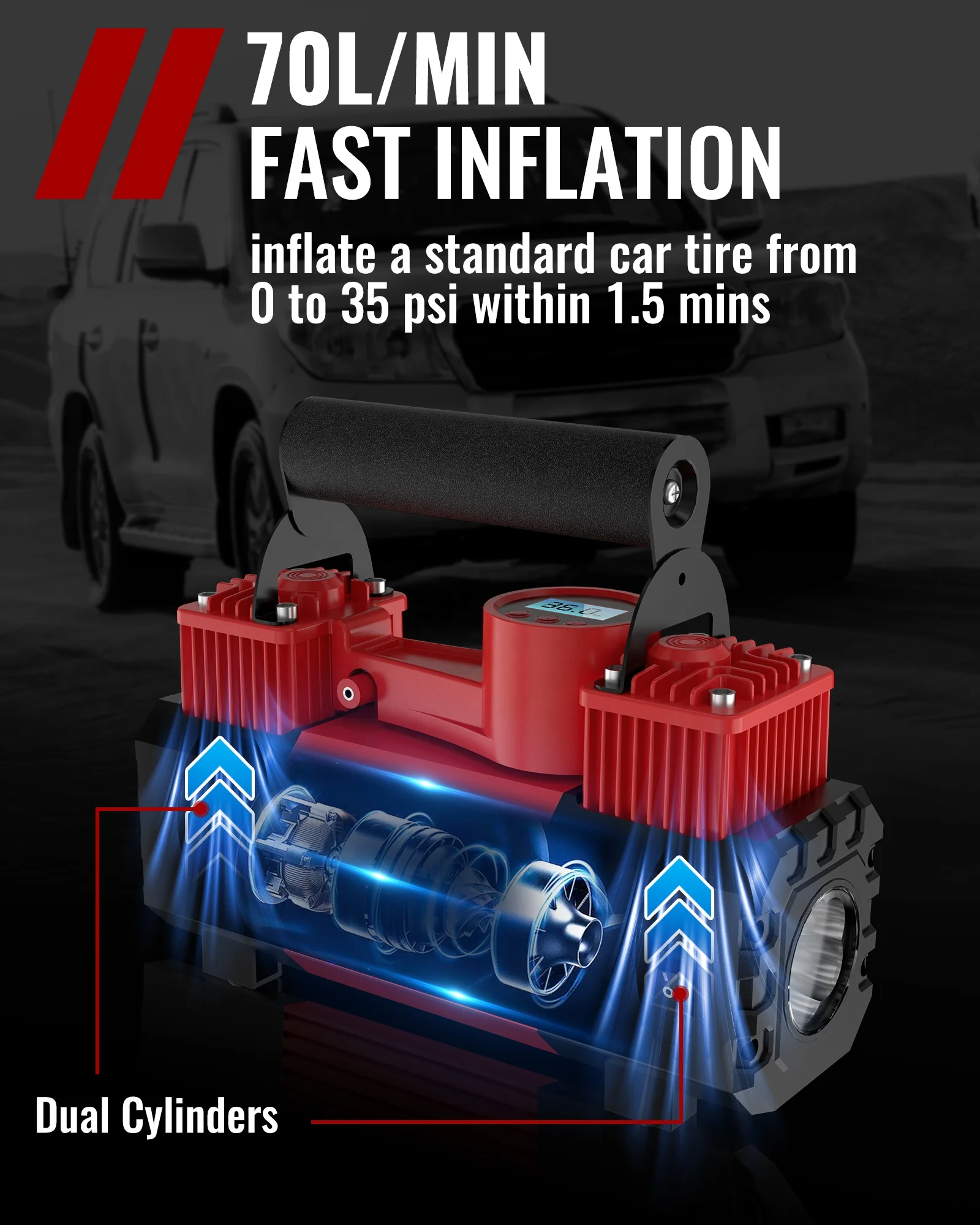 FIREEGG new car air pump tyre inflator 150PSI wired Digital display 12v heavy duty cars tire inflators