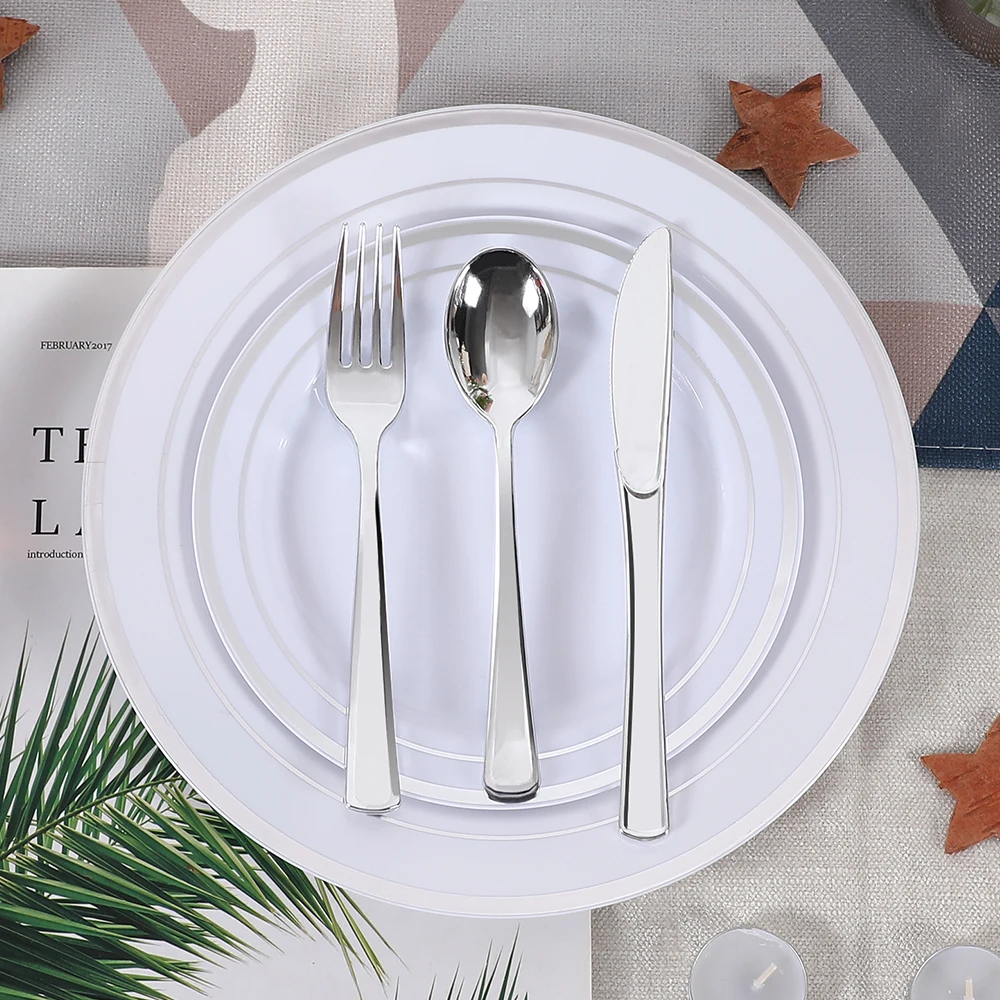 Small plastic disposable spoons forks knife set