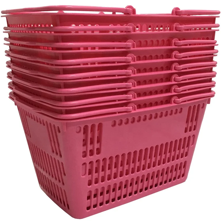 Pink Two Handle Foldable Shopping Basket Supermarket Baskets Shopping Basket