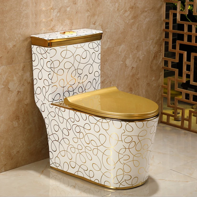 Sanitary ware popular luxury golden plated ceramic toilet bowl floor mounted one piece gold color toilet commode