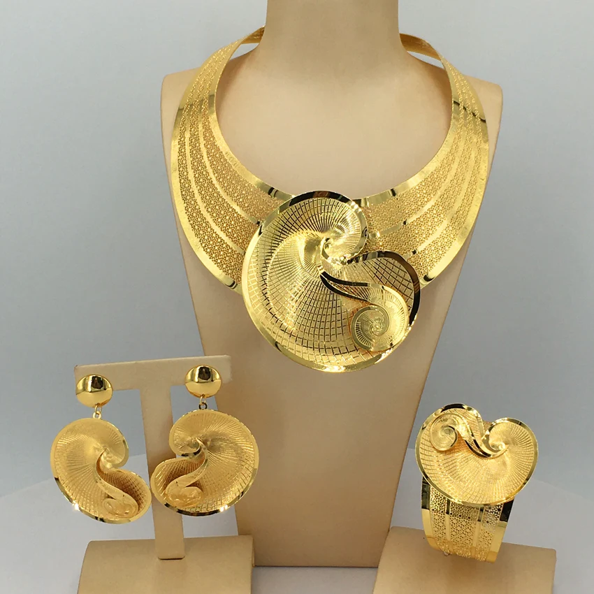 Yuminglai  Hot Sales High Quality Fashion Elegant Italian Lady necklace earing bracelet sets 18 k gold jewelry FHK13161