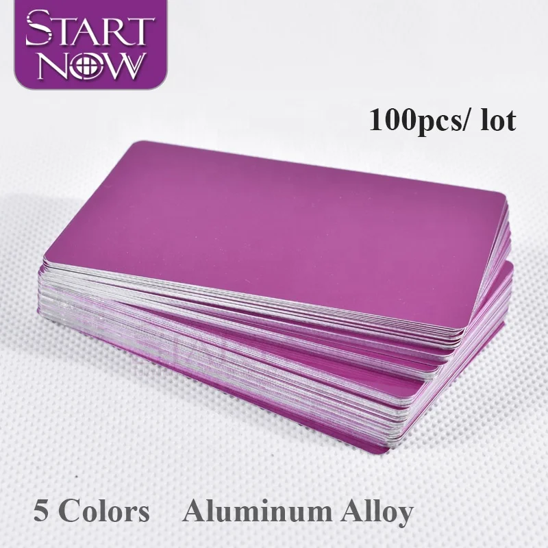 
100pcs/lot Multicolor Business Card Smooth Blank Name Cards Aluminium Alloy Metal Sheet Debugging Laser Engraved Marking Machine 