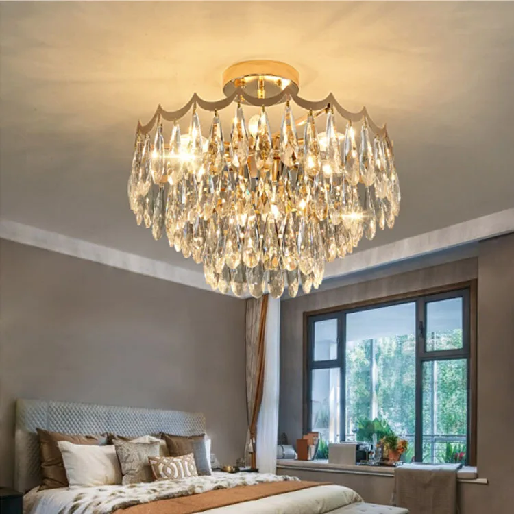 Modern round gold pendant lights hotel restaurant stainless steel hanging lamp living room luxury k9 crystal chandelier