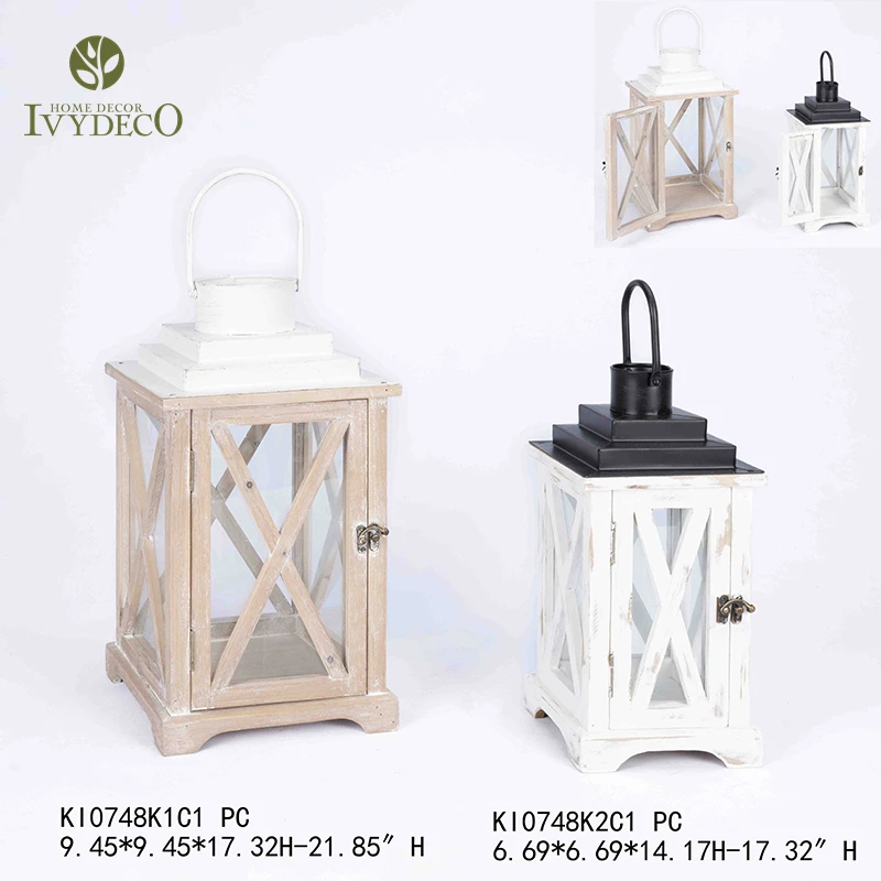 IVYDECO Unique Design Lustrous Farmhouse Home Ramadan Lantern Wood