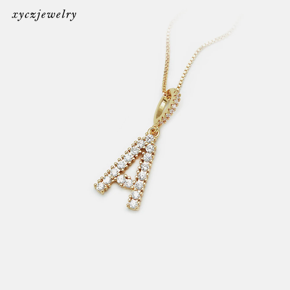 2021 Cubic Zirconia Initial Charm Women Pendant Box Chain 26 Letter Necklace