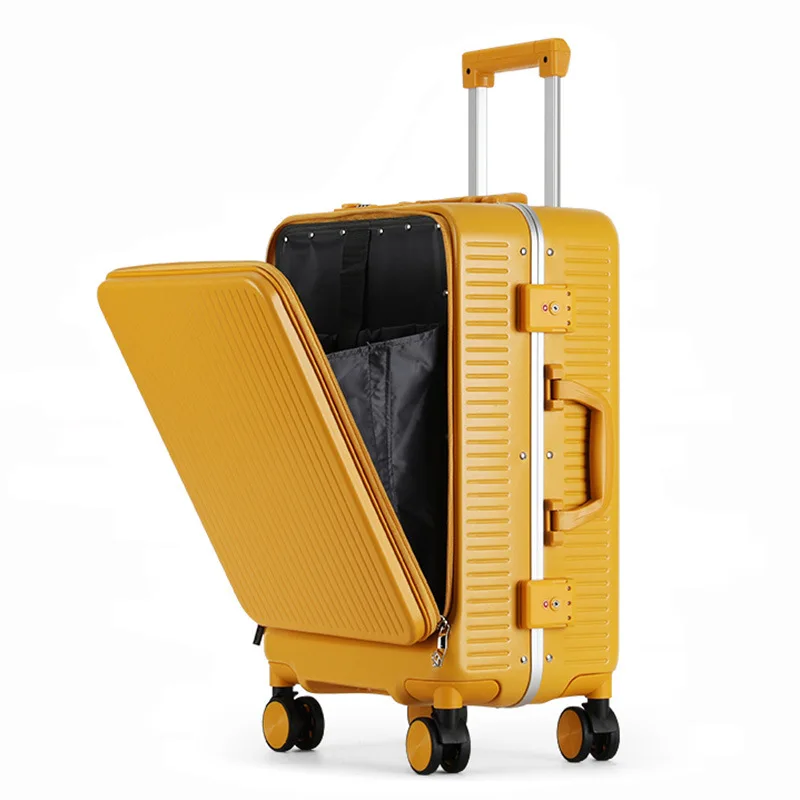 ABS PC smart traveling luggage Aluminium frame trolley luggage TSA lock hardshell suitcase Front open trunk USB charging luggage