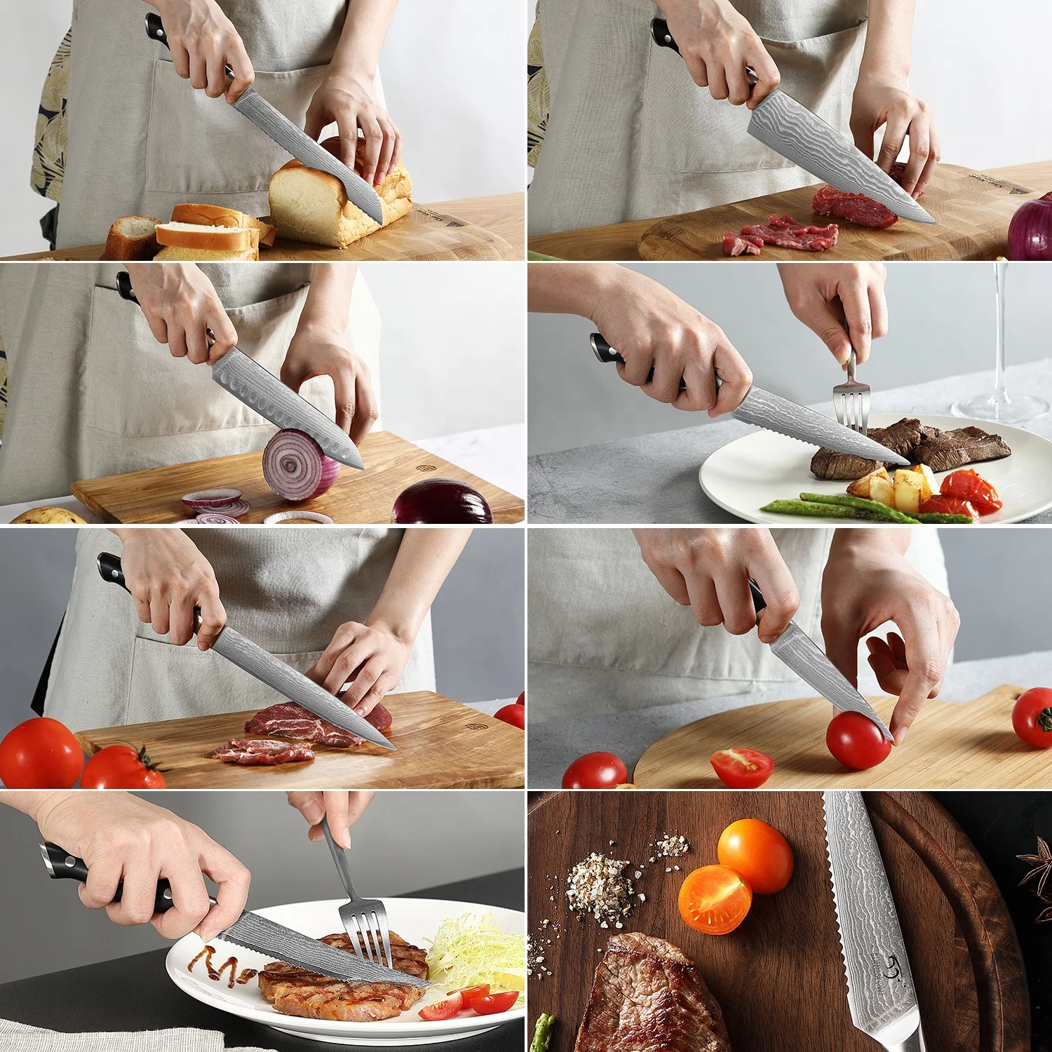 15 шт. набор профессиональных дамасских ножей для шеф-повара кухонный нож стейка с персиковым деревянным блоком