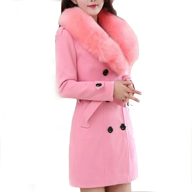 Женское шерстяное пальто с большим меховым воротником, двубортное Женское пальто, длинное пальто, зима 2019