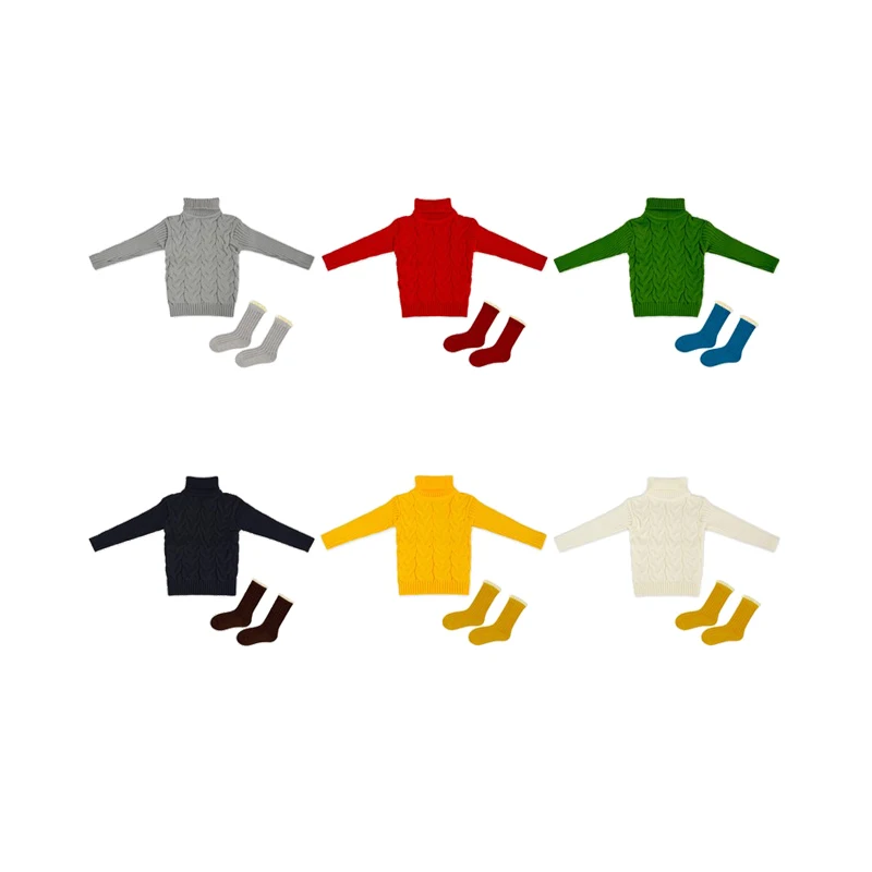 Pure Color Long Sleeve Turtleneck Pullover Clothes Kids Casual Knitted Sweater