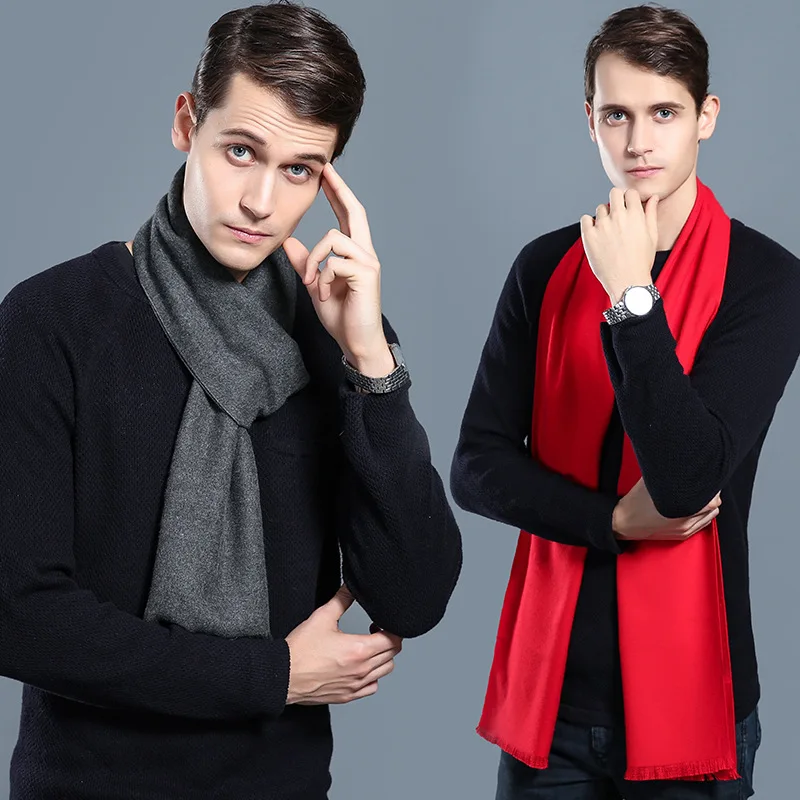 High Quality Soft Cashmere Feeling Long Fashion Men Thick Winter Pashmina Scarfs Wholesale Acrylic Shawl with Long Tassels