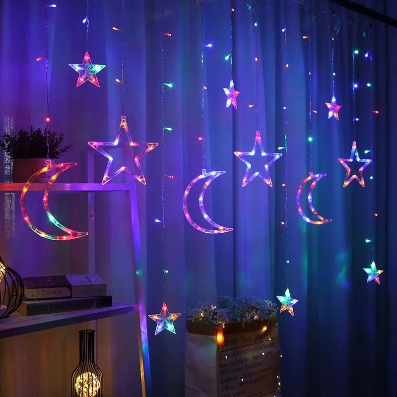 Hot-selling LED Multi-design Star Curtain Light Full of Stars With Battery Box  Birthday And Festival  Room Bedroom Decoration