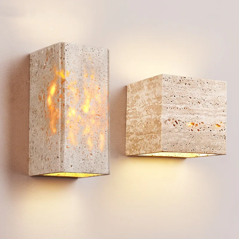 Modern Indoor LED Scone Outdoor Wall Light Marble Nordic Wabi Sabi Travertine Wall Lamp