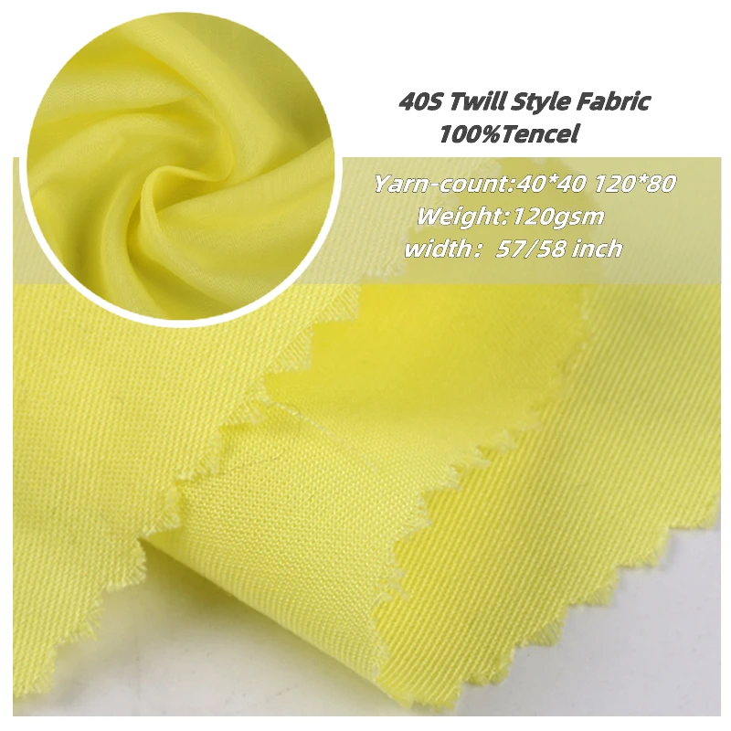 Manufacturer Wholesale 40s loycell fiber 120gsm 100% tencel twill fabric for dress