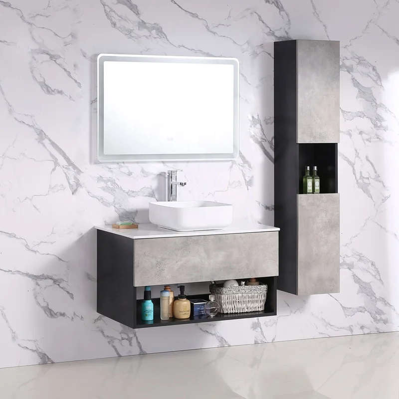 
Luxury BC008MFP wall mounted solid wood cabinet Intelligent luminous led mirror vanity bath furniture 