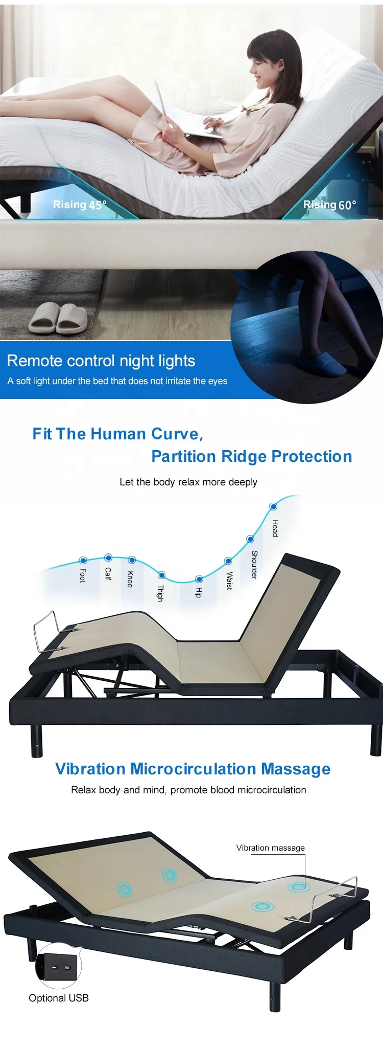 
Free Design 5421 remote control electric adjustable beds size queen 