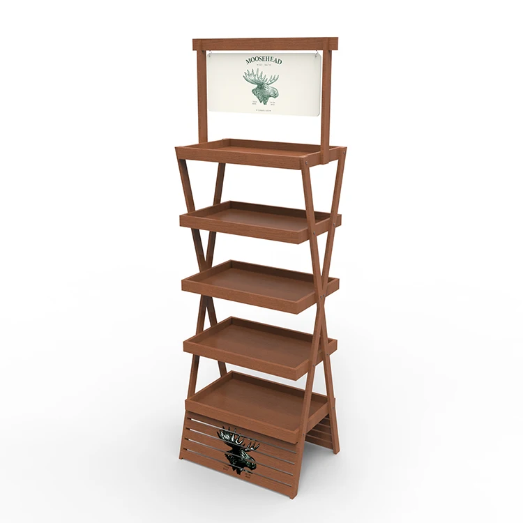 Customized X Shape Whiskey Display Rack Wooden Wood Rack Ideas for Supermarket