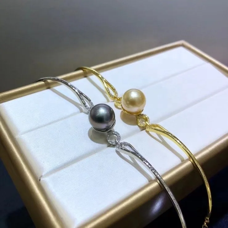 B352 11-12mm 925 sterling silver gold plated wholesale freshwater pearl charm bracelet  bangle fancy jewelry for women