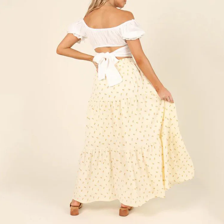 Wholesale Custom Women High Elasticated Waist Floral Print Maxi Skirts