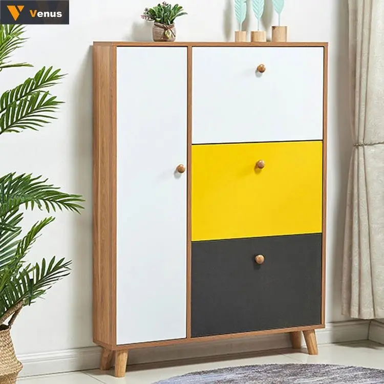 Luxury durable thin wooden shoe cabinet white shoes raks cabinet closed shoe rack