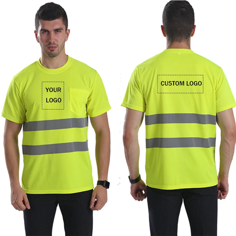 Wholesale Custom Logo Safety Green t Shirts Short Sleeve Road High Visibility Reflective Safety Shirts Security Clothing