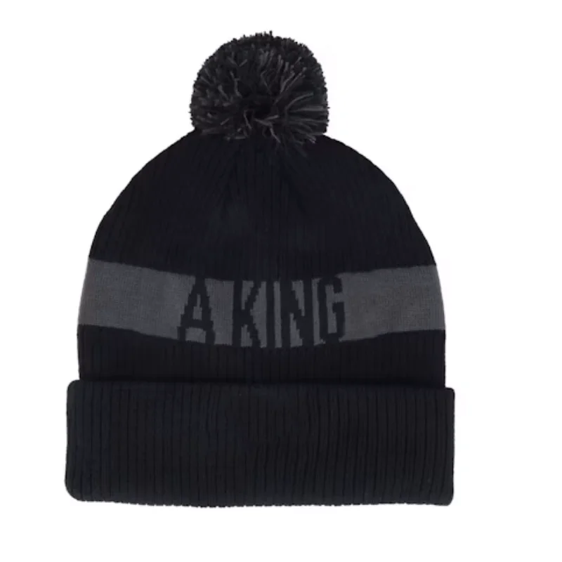 2024 New Fashion Black Beanie With Pom Pom Warm Knit Skull Cap Soft Cuff Beanie Custom Logo Outdoor Ski Winter Hat For Men Women