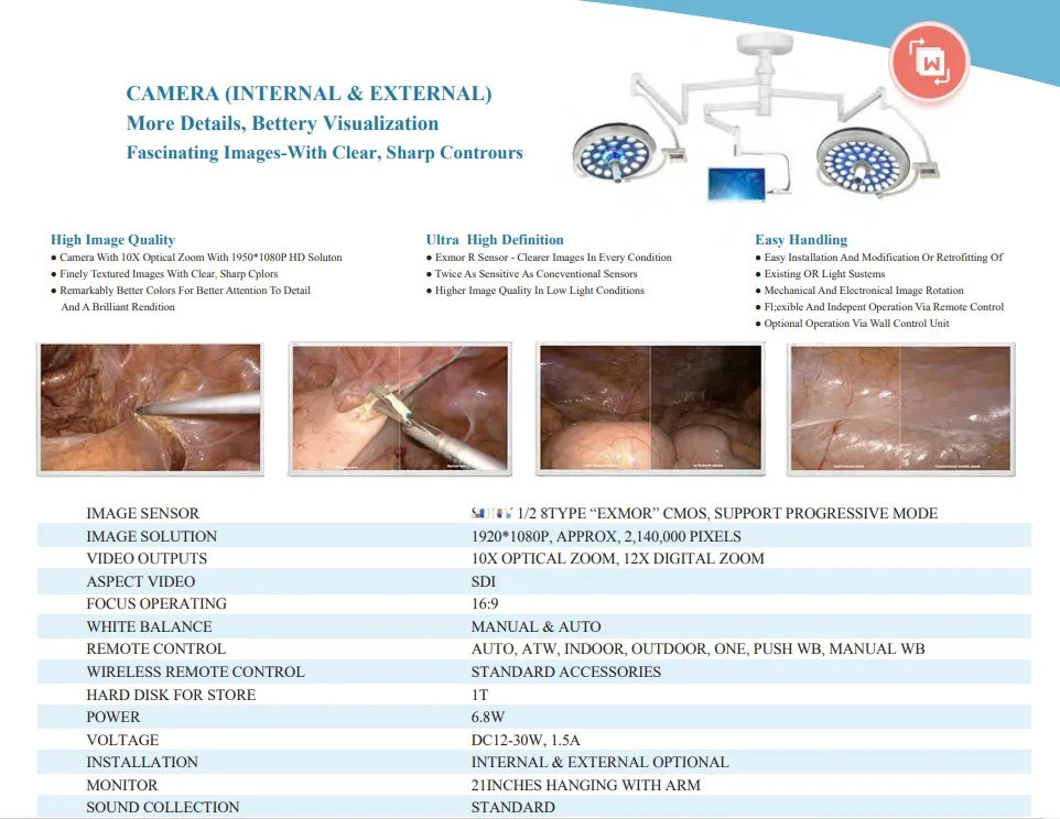 E500/500 Double Head Ceiling Hanging Lighting Led Surgical Shadowless Lamp Led Operating Light With Inner Hd Camera