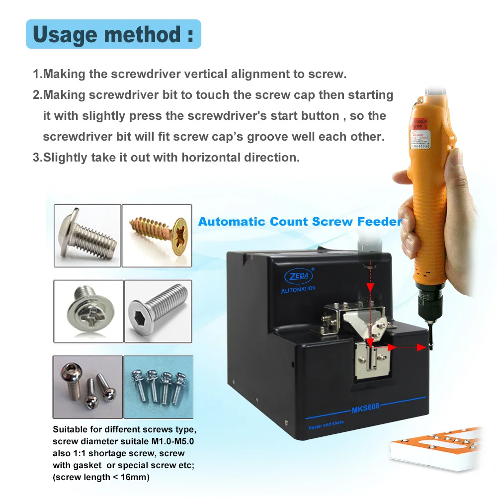 Zeda MKS608 suit M1.0-M5.0 diameter portable industry assembly line feeding system machine screw feeder presenter dispenser