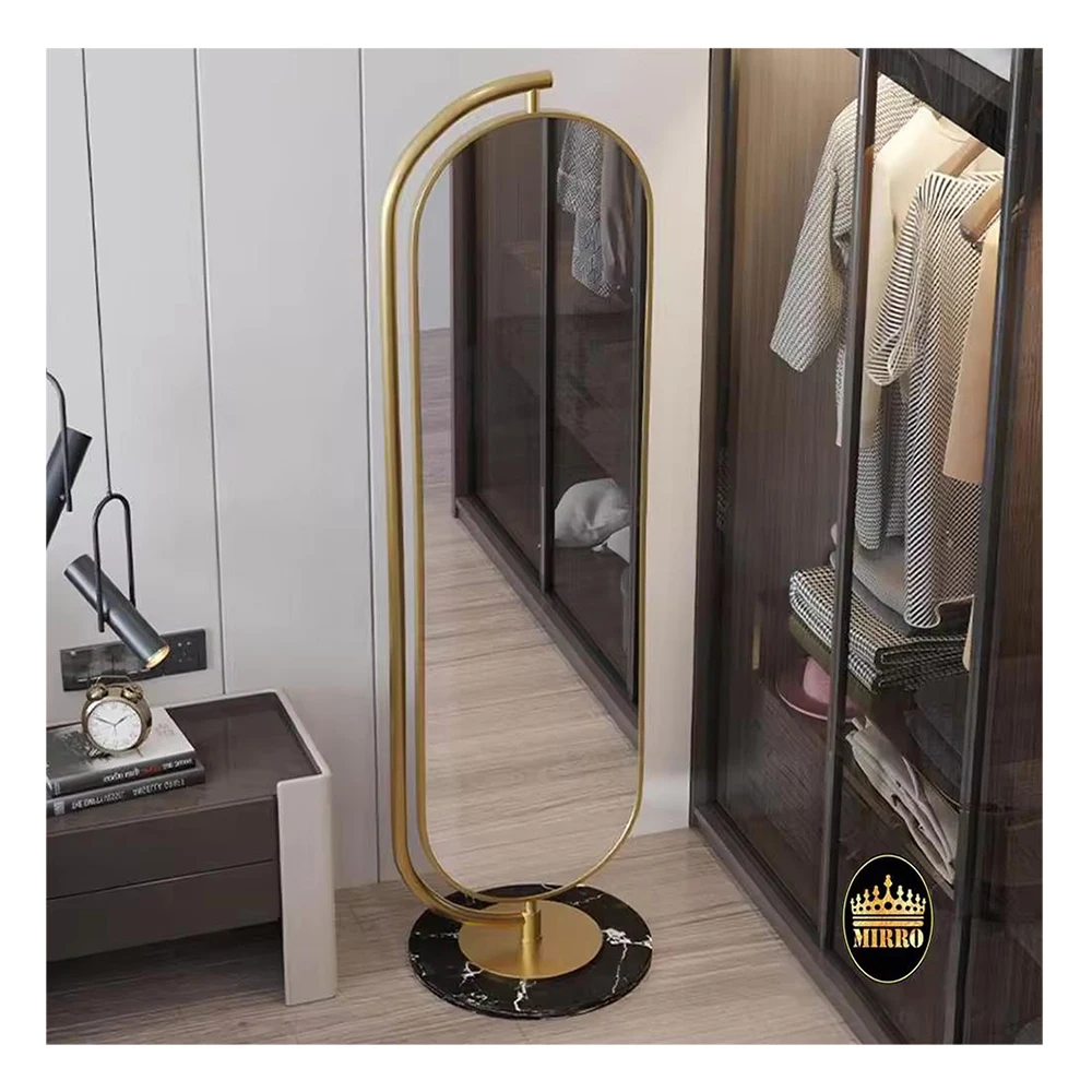 Household Multifunctional Rotatable Metal Frame Bedroom Floor Standing Dressing Mirror Miroir With Coat Rack Hat Rack Storage