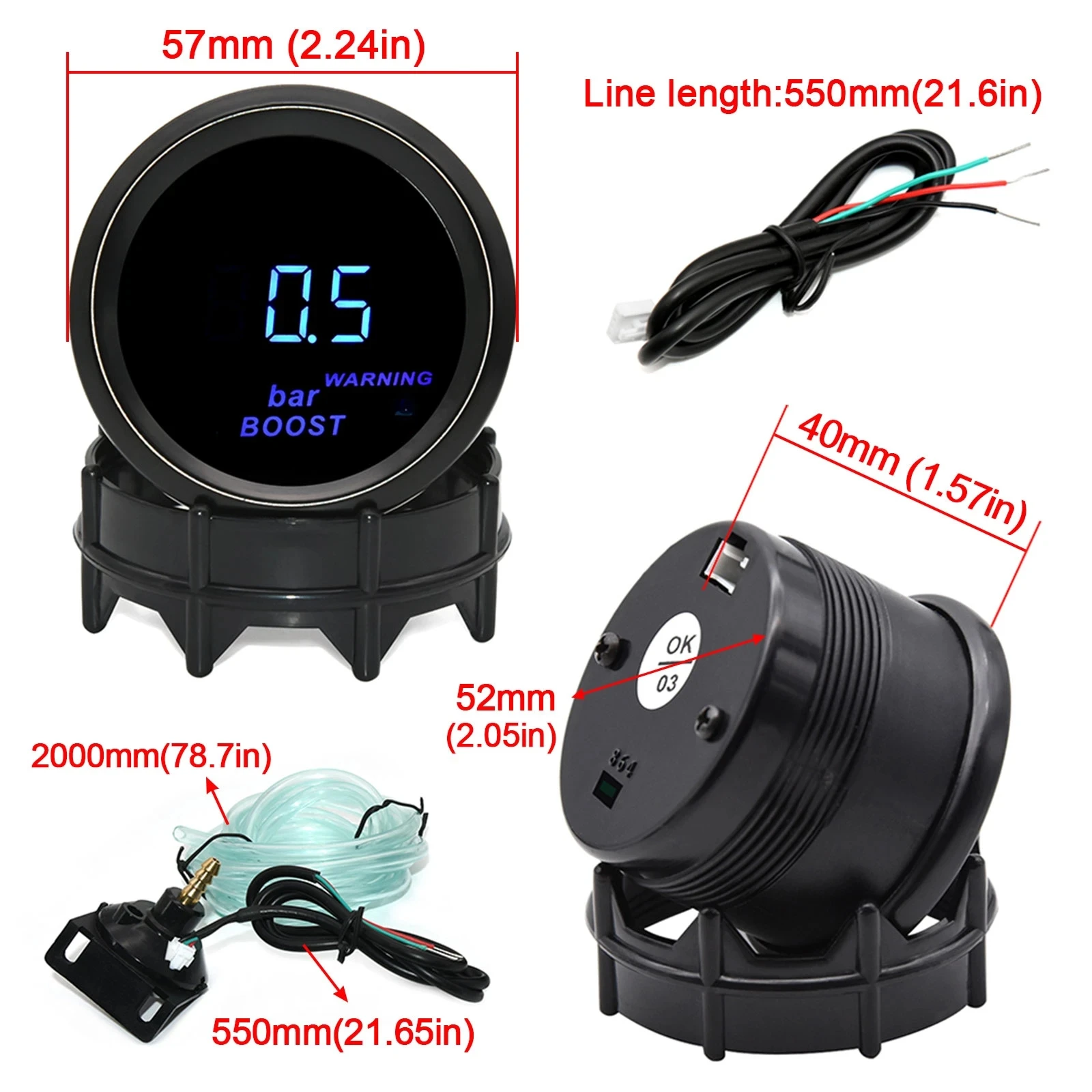 52mm Turbo Boost PSI BAR Oil Pressure Oil Water Temp Gauge Voltmeter Tachometer rpm Meter For Car With Warning Light