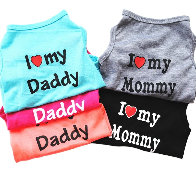 Amazon Hot Sale Custom Logo Brand Dog clothes I love my Daddy,I love my Mommy dog cat costume dog t-shirt for small puppy