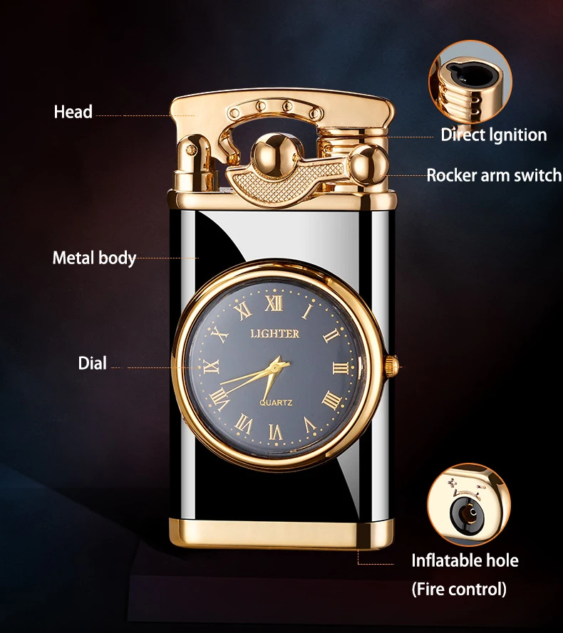 New Metal Windproof Straight Watch Lighter Custom Outdoors Lighter Blue Flame Cigarette Lighter Men Gifts