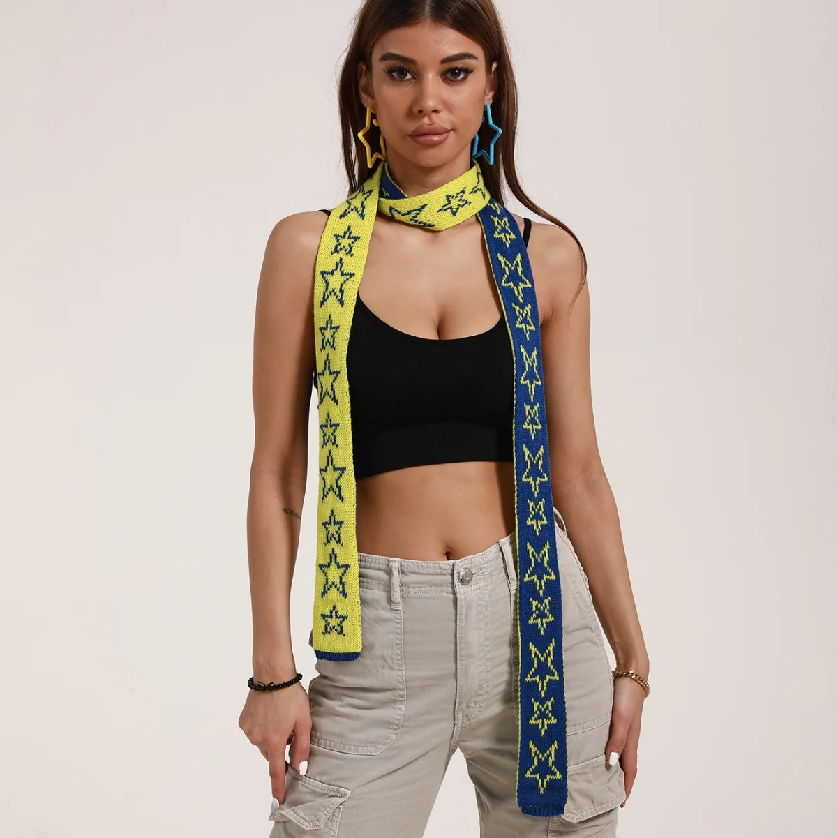 2023 Hot selling fashion and casual versatile pentagram knitted accessories scarf can be paired all year round