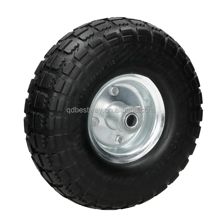 10 Inch 4.10/3.50-4 Orange Wheel & Tyre Offset Hub & Bearings Garden Trolley Flat free Puncture proof tyre wheel