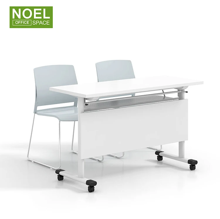 The tabletop is 2.0mm edge banding steel white electrostatic powder coating Folding table
