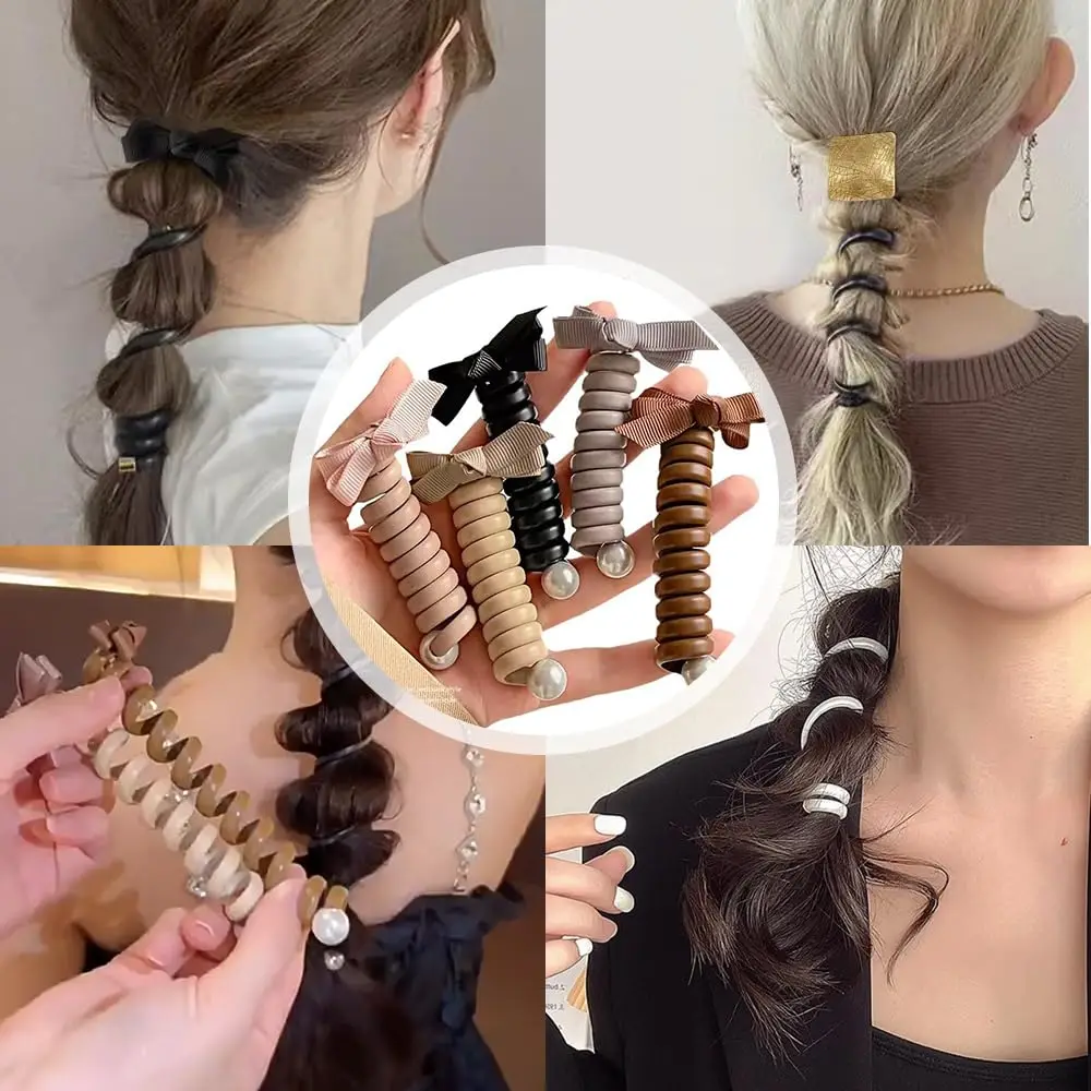 2023 New Rubber Hair Band Headwear Elastic Bowknot Braided Telephone Spiral Hair Ties
