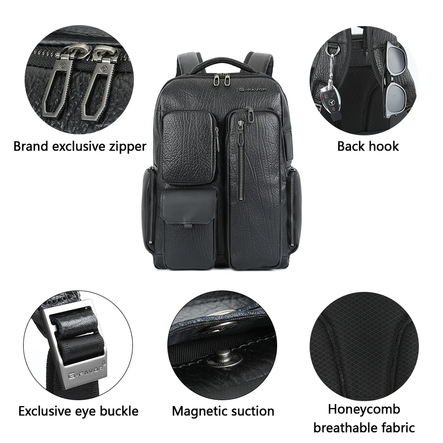 Custom Logo Men Large Capacity Travel  Genuine Leather Bag Cow Leather Bags Factories Anti Theft Laptop Backpack Usb Charing