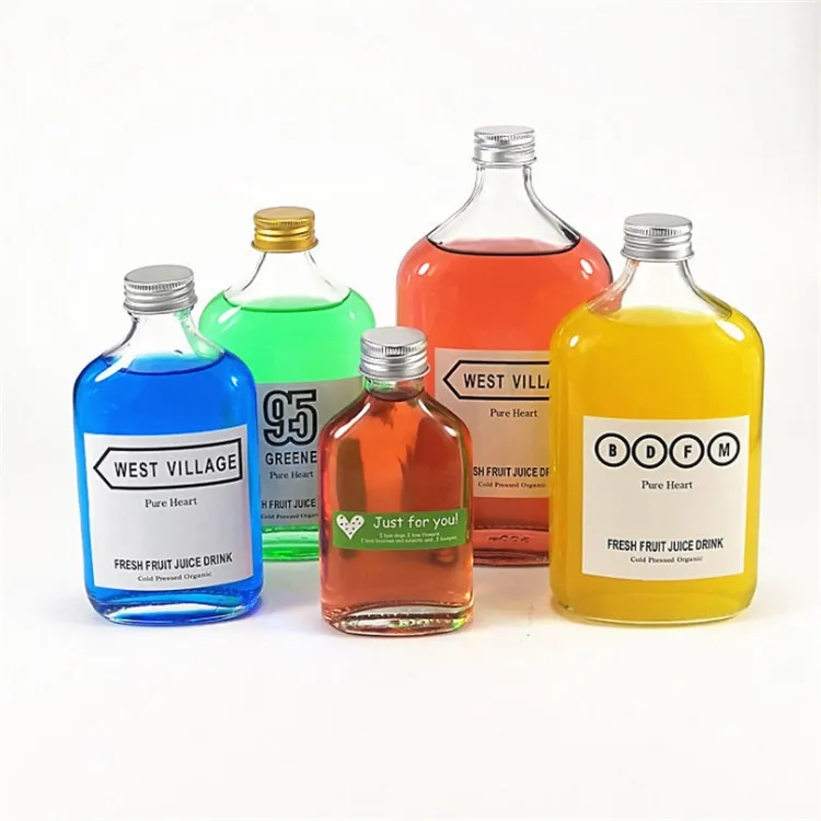 Empty 50ml 100ml 200ml 250ml 350ml 500ml flat clear frosted coffee wine alcoholic beverages glass bottle with aluminum lid