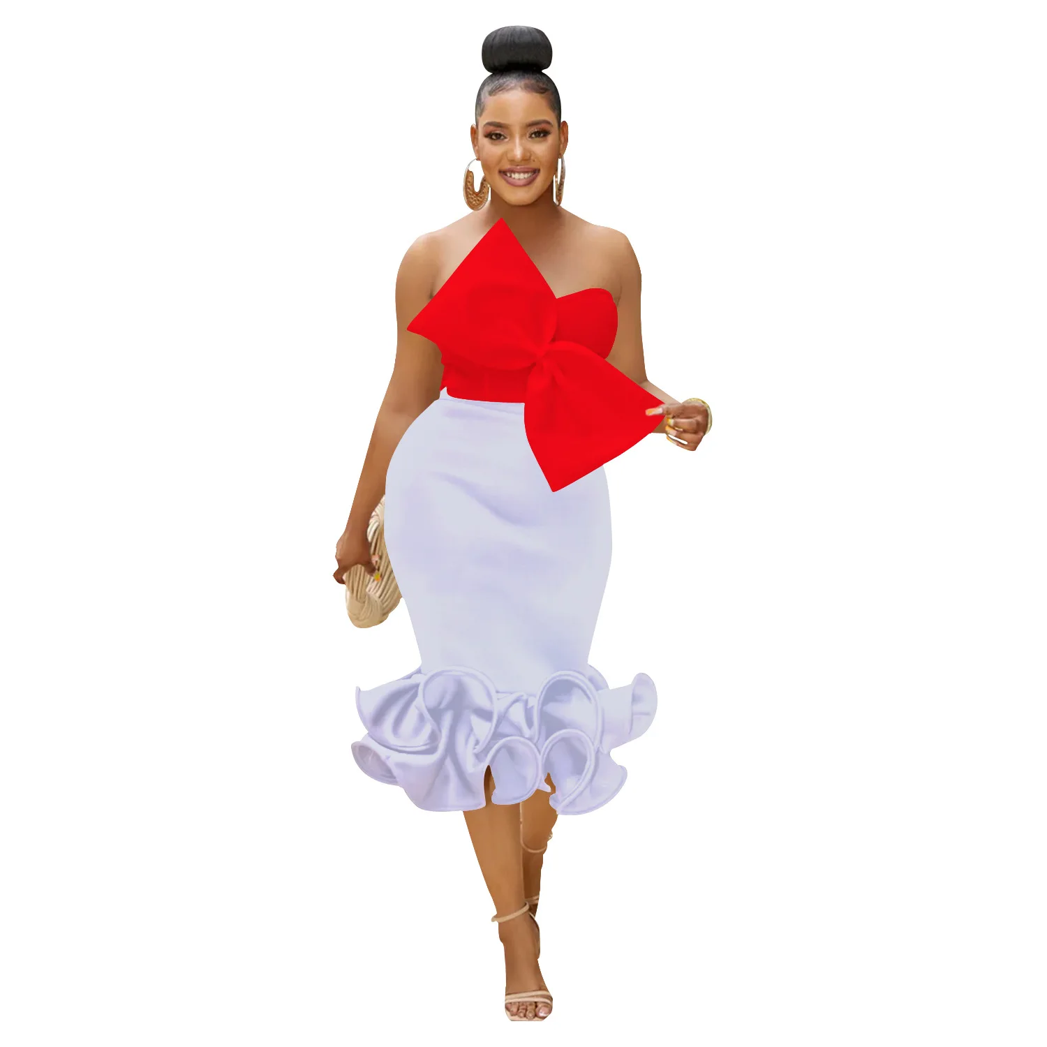 King Mcgreen Star Hot Sale Women Sleeveless Bow Tank Top+ Long Skirt Set Sexy Wrap All Match Skirt Set Elegant Club Streetwear