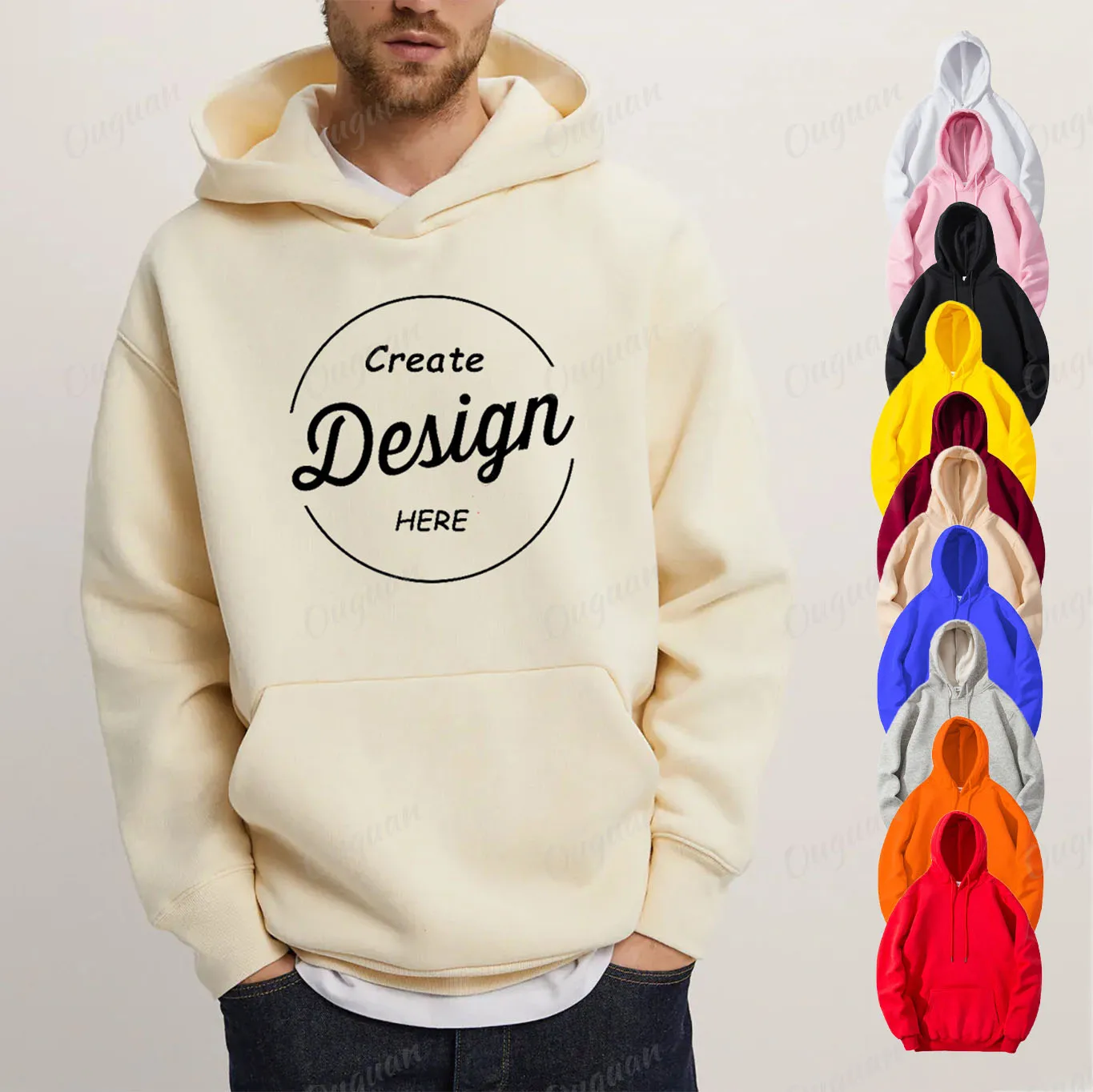 High Quality Cotton Oversized Blank Fashion Streetwear Embroidery Puff Print Logo Custom Mens Hoodie