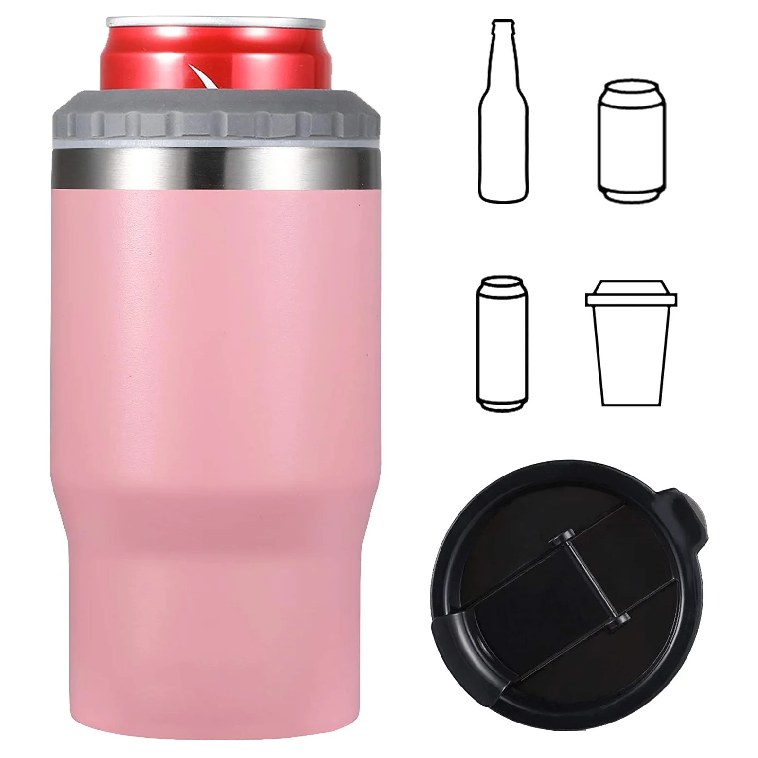 4 in 1 Non tipping insulated slim can insulator glitter suction can cooler holder slim beer camping cup  sleeve metal with logo