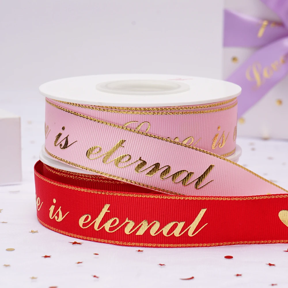 Gold Grosgrain Custom Gift Black Satin Ribbon With Logo Eid Mubarak Wedding Decoration