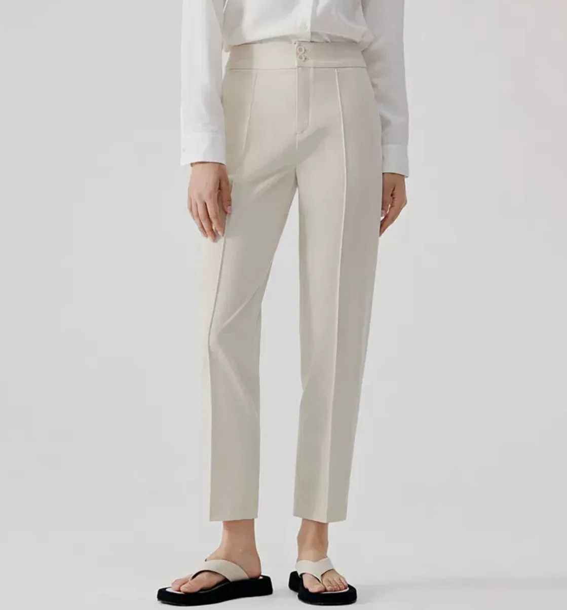 2024 Autumn Wool Blend Suit trouser Women Draped Slim High Waist Nine Minute Cigarette Pants Premium Sense Commuter Pants