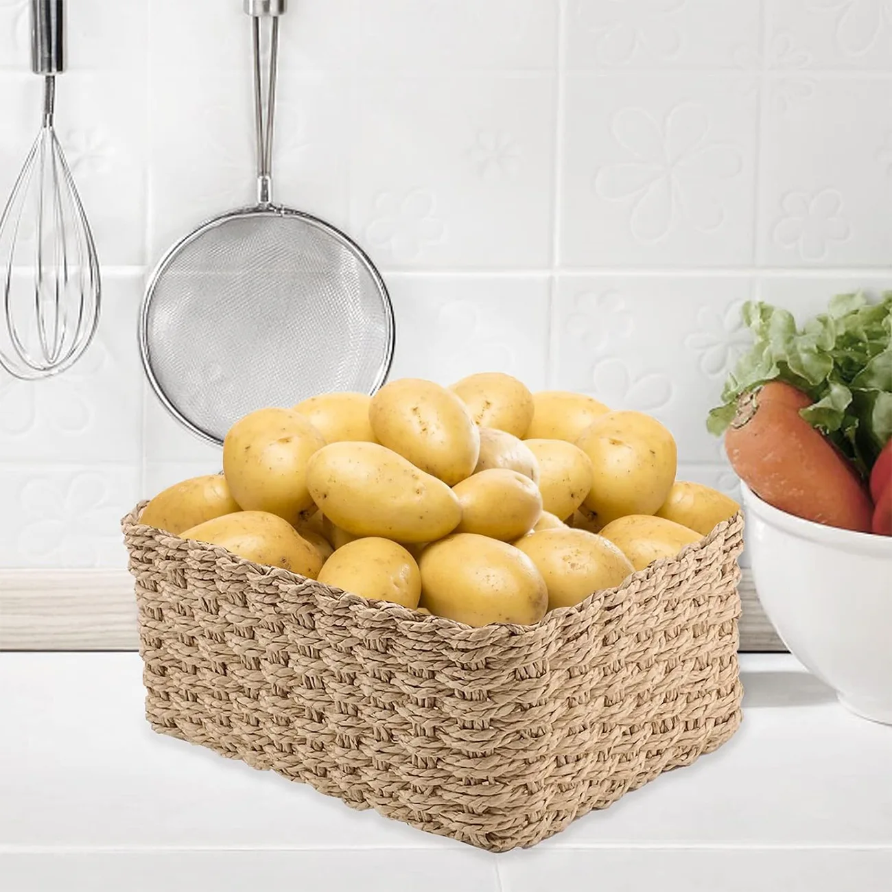 Recycled paper woven storage box, handmade woven storage basket,clothing, cosmetics, miscellaneous items sorting and storage