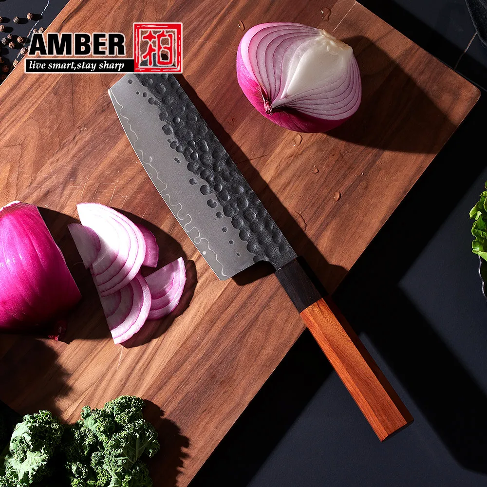 7 inch black hammered hand forged kitchen nakiri vegetable knife of japanese chef knife