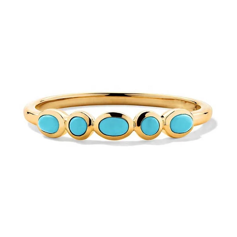 Milskye minimalist gemstone jewelry 925 sterling silver 18k gold bezel turquoise half eternity ring for women