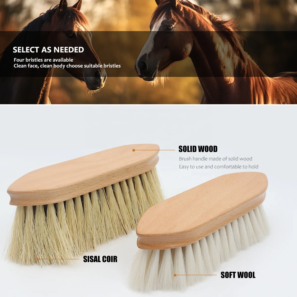 Factory Wholesale Custom Logo Coconut Fiber Sisal Wool Wooden Horse Grooming Brush