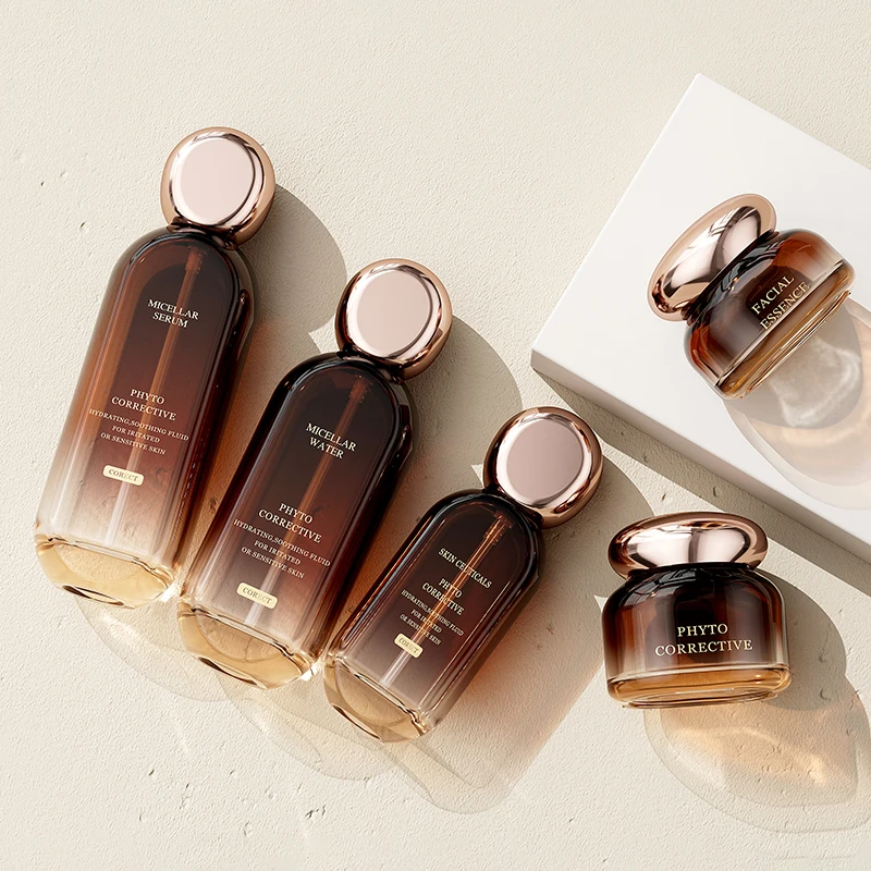 Empty 30 50ml Cream Cosmetic Containers Set Glass Lotion Jar Serum Pump Bottle Luxury Flat Square Skincare Packaging Set